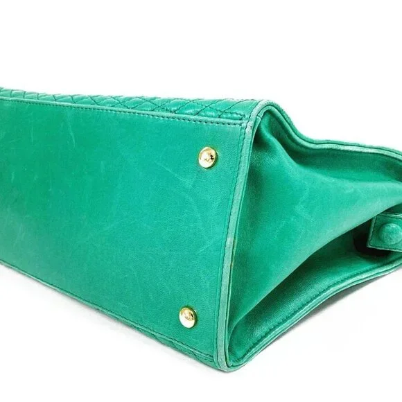 BALLY Matelasse Leather Handbag Green With Bag Used Popular Item 5244. - Picture 4 of 8